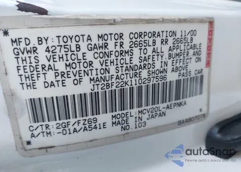 2001 Toyota Camry Le V6 from USA, damaged, VIN JT2BF22K110297596